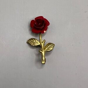 Vintage Pin Brooch Gold Toned Red Rose